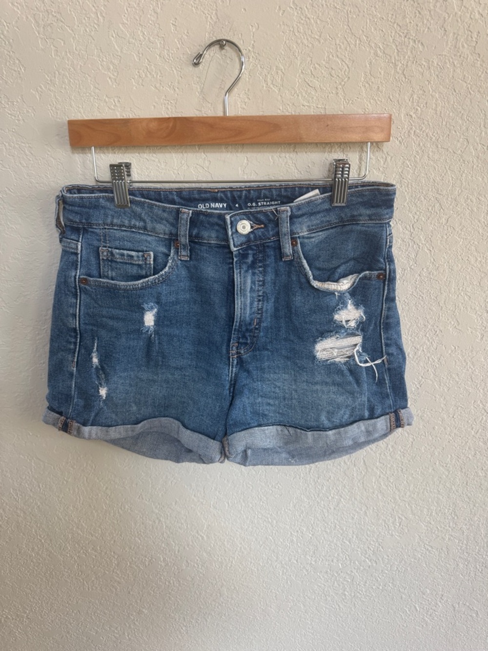Old Navy Blue Distressed Rolled-Hem Jean Shorts
